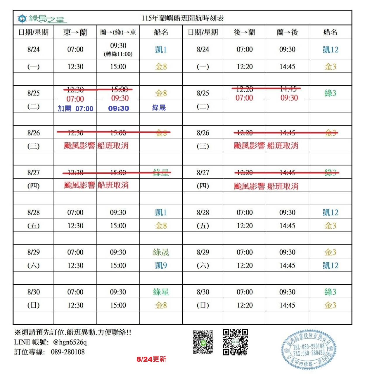蘭嶼航線船班-異動通知